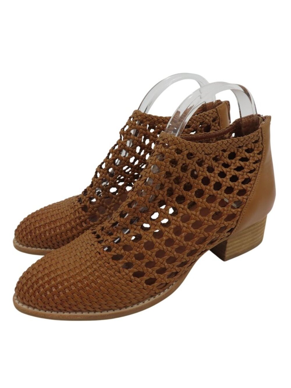 Jeffrey Campbell Women 9.5 KINGMAN Brown Leather Basketweave Woven Ankle Boots
